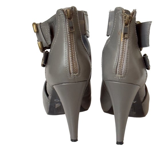 Aldo Shoes Gray Leather Buckle Peep Toe Platform High Heel Bootie Women Eu 38 US - Picture 4 of 15